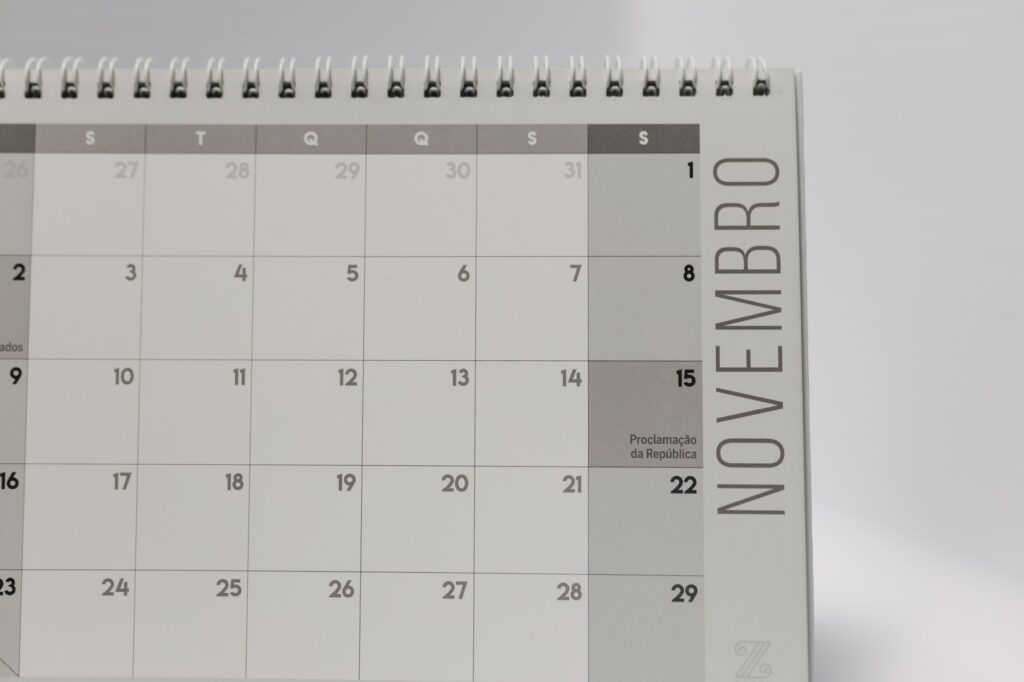 Calendário de novembro com a sexta-feira 20 em destaque