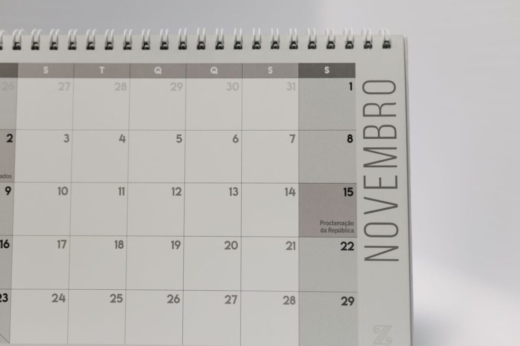 Calendário de novembro com data destacada